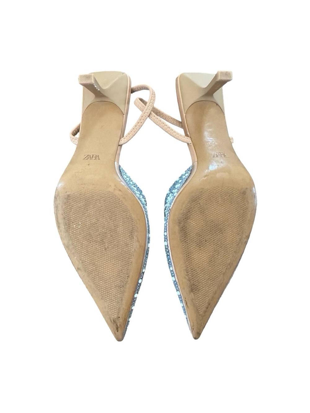 ZARA Tan Pearl-Embellished Pointed Toe Slingback Flats Size 41 - Picture 2 of 5